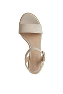 Geox Women Beige Aurely 50 Ankle Buckle Thick Heel Suede Leather Sandals | Derimod
