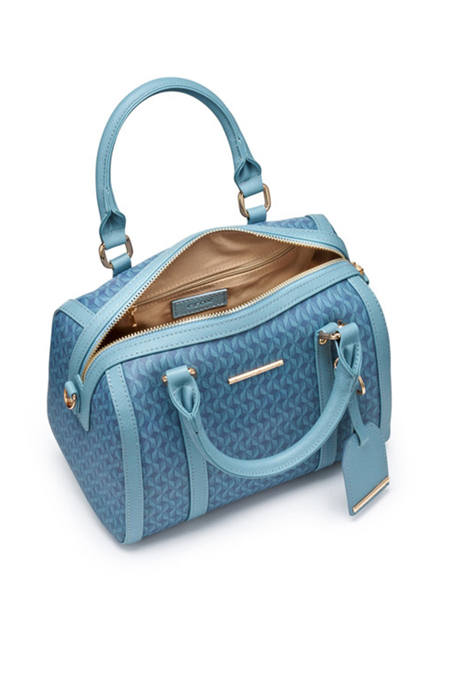 Geox Women Blue Zene S Long Strap Patterned Leather Shoulder Bag
