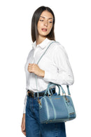 Geox Women Blue Zene S Long Strap Patterned Leather Shoulder Bag | Derimod