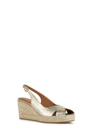 Geox Women's Gold Panarea Ankle Strap Wedge Heeled Leather Espadrille | Derimod