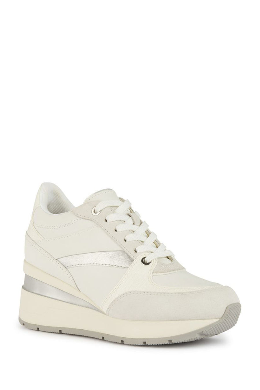 Geox Women's White Zosma Thick Sole Lace Up Leather Sneaker