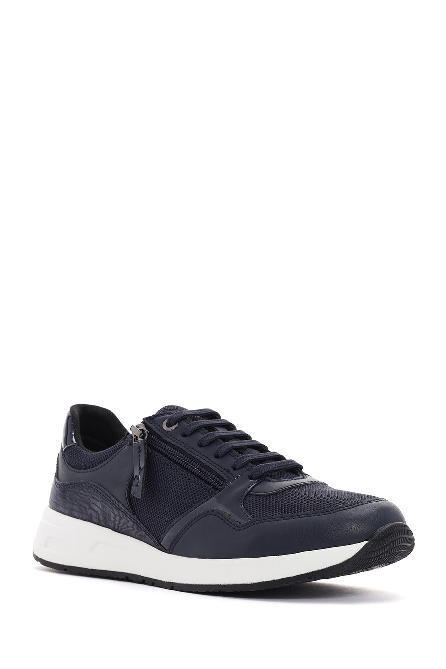 Geox Women's Navy Blue Bulmya Lace-Up Leather Sneaker