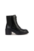 Geox Women's Black Damiana Thick Heeled Zippered Leather Boots | Derimod