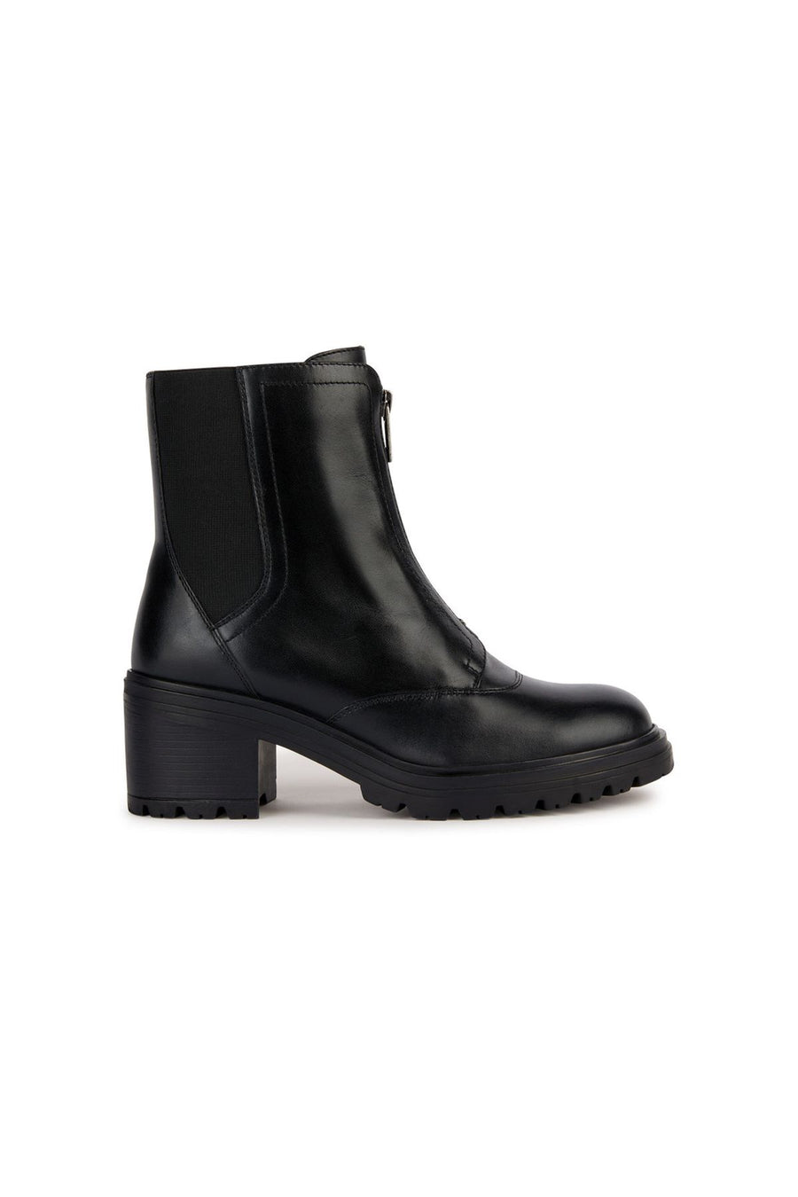 Geox Women's Black Damiana Thick Heeled Zippered Leather Boots D36QCC00043C9999 | Derimod