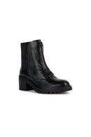 Geox Women's Black Damiana Thick Heeled Zippered Leather Boots | Derimod