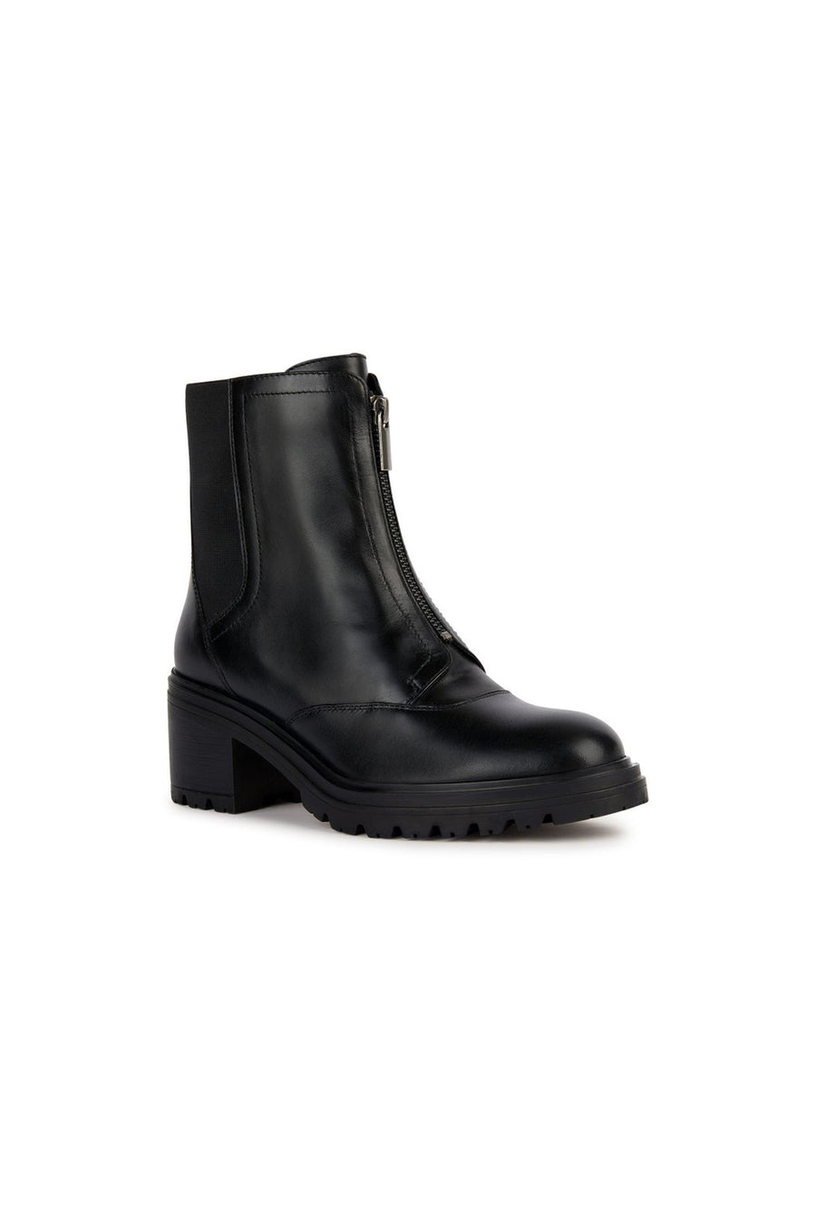 Geox Women's Black Damiana Thick Heeled Zippered Leather Boots