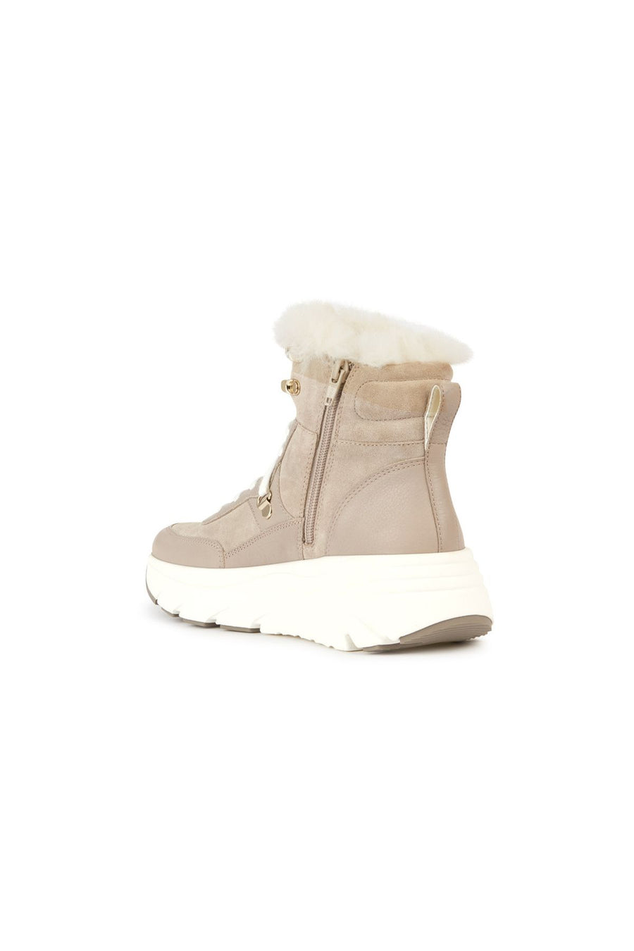Geox Women's Beige Diamanta Zippered Thick Soled Suede Leather Snow Boots