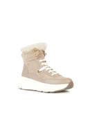 Geox Women's Beige Diamanta Zippered Thick Soled Suede Leather Snow Boots | Derimod