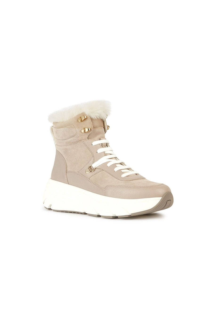 Geox Women's Beige Diamanta Zippered Thick Soled Suede Leather Snow Boots