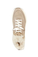 Geox Women's Beige Diamanta Zippered Thick Soled Suede Leather Snow Boots | Derimod