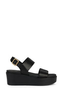Geox Women's Black Xand Ankle Strap Wedge Heeled Leather Sandals | Derimod