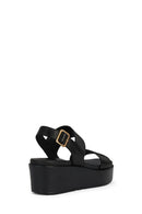 Geox Women's Black Xand Ankle Strap Wedge Heeled Leather Sandals | Derimod