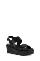 Geox Women's Black Xand Ankle Strap Wedge Heeled Leather Sandals | Derimod