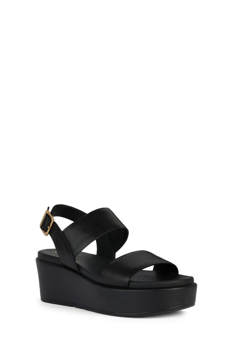 Geox Women's Black Xand Ankle Strap Wedge Heeled Leather Sandals