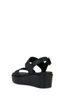 Geox Women's Black Xand Ankle Strap Wedge Heeled Leather Sandals | Derimod