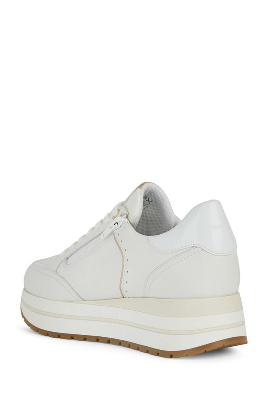 Geox Women's White Kency Thick Sole Lace-Up Leather Sneaker