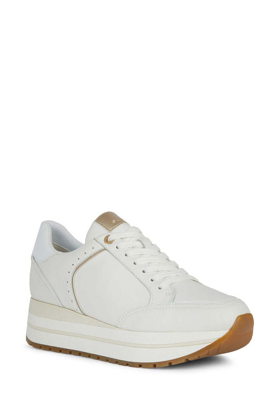 Geox Women's White Kency Thick Sole Lace-Up Leather Sneaker