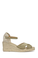 Geox Women Green Gelsa Low Ankle Buckle Wedge Heel Suede Leather Espadrille | Derimod