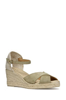 Geox Women Green Gelsa Low Ankle Buckle Wedge Heel Suede Leather Espadrille | Derimod