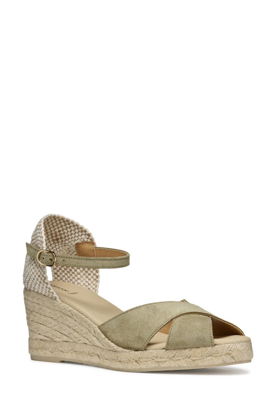 Geox Women Green Gelsa Low Ankle Buckle Wedge Heel Suede Leather Espadrille