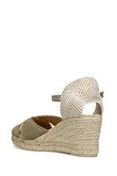 Geox Women Green Gelsa Low Ankle Buckle Wedge Heel Suede Leather Espadrille | Derimod