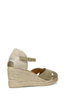 Geox Women Green Gelsa Low Ankle Buckle Wedge Heel Suede Leather Espadrille | Derimod