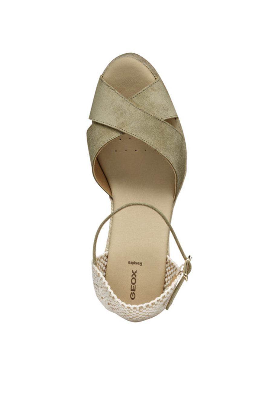 Geox Women Green Gelsa Low Ankle Buckle Wedge Heel Suede Leather Espadrille