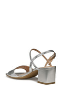 Geox Women Silver New Eraklia 50 Ankle Buckle Thick Heeled Metallic Leather Sandal | Derimod