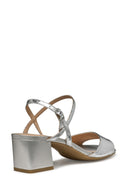 Geox Women Silver New Eraklia 50 Ankle Buckle Thick Heeled Metallic Leather Sandal | Derimod