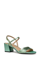 Geox Women Green New Eraklia 50 Ankle Buckle Thick Heeled Metallic Leather Sandal | Derimod