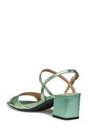 Geox Women Green New Eraklia 50 Ankle Buckle Thick Heeled Metallic Leather Sandal | Derimod