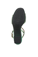 Geox Women Green New Eraklia 50 Ankle Buckle Thick Heeled Metallic Leather Sandal | Derimod