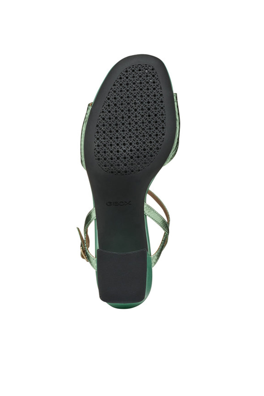 Geox Women Green New Eraklia 50 Ankle Buckle Thick Heeled Metallic Leather Sandal
