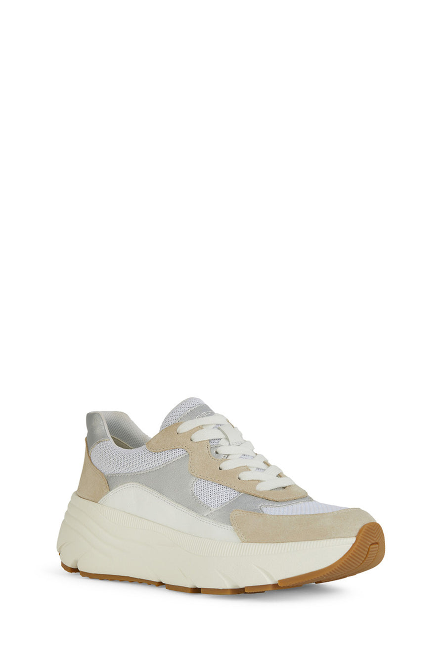 
Geox Women's White Lace-Up Thick Sole Leather Sneaker
