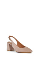 Geox Women's Beige Giselda Open Back Thick Heeled Leather Shoes | Derimod