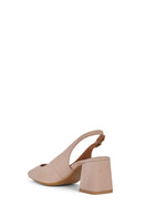 Geox Women's Beige Giselda Open Back Thick Heeled Leather Shoes | Derimod