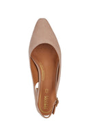 Geox Women's Beige Giselda Open Back Thick Heeled Leather Shoes | Derimod