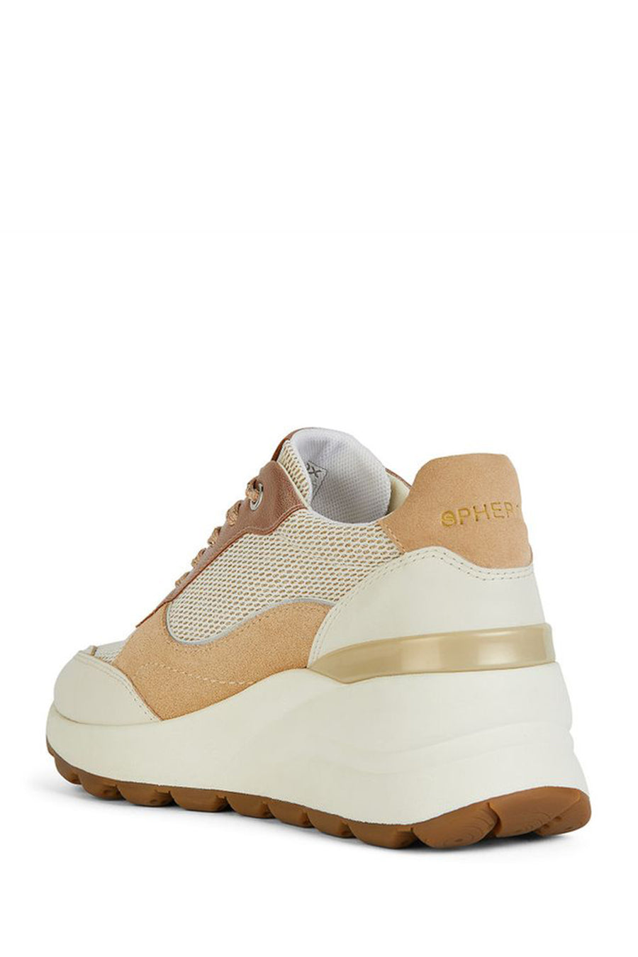 Geox Women's Beige Spherica Ec13 Thick Soled Lace-up Leather Sneaker