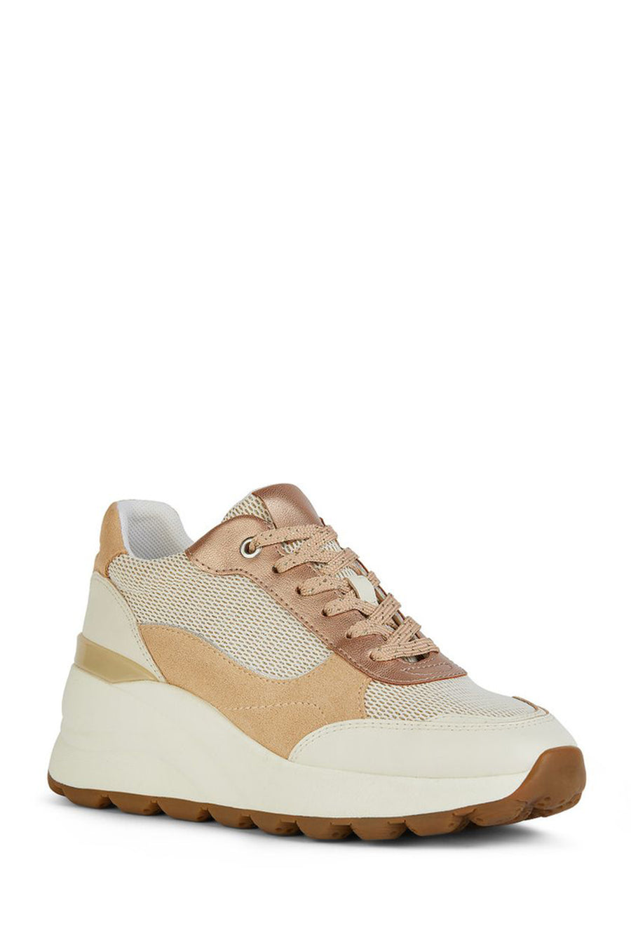 Geox Women's Beige Spherica Ec13 Thick Soled Lace-up Leather Sneaker