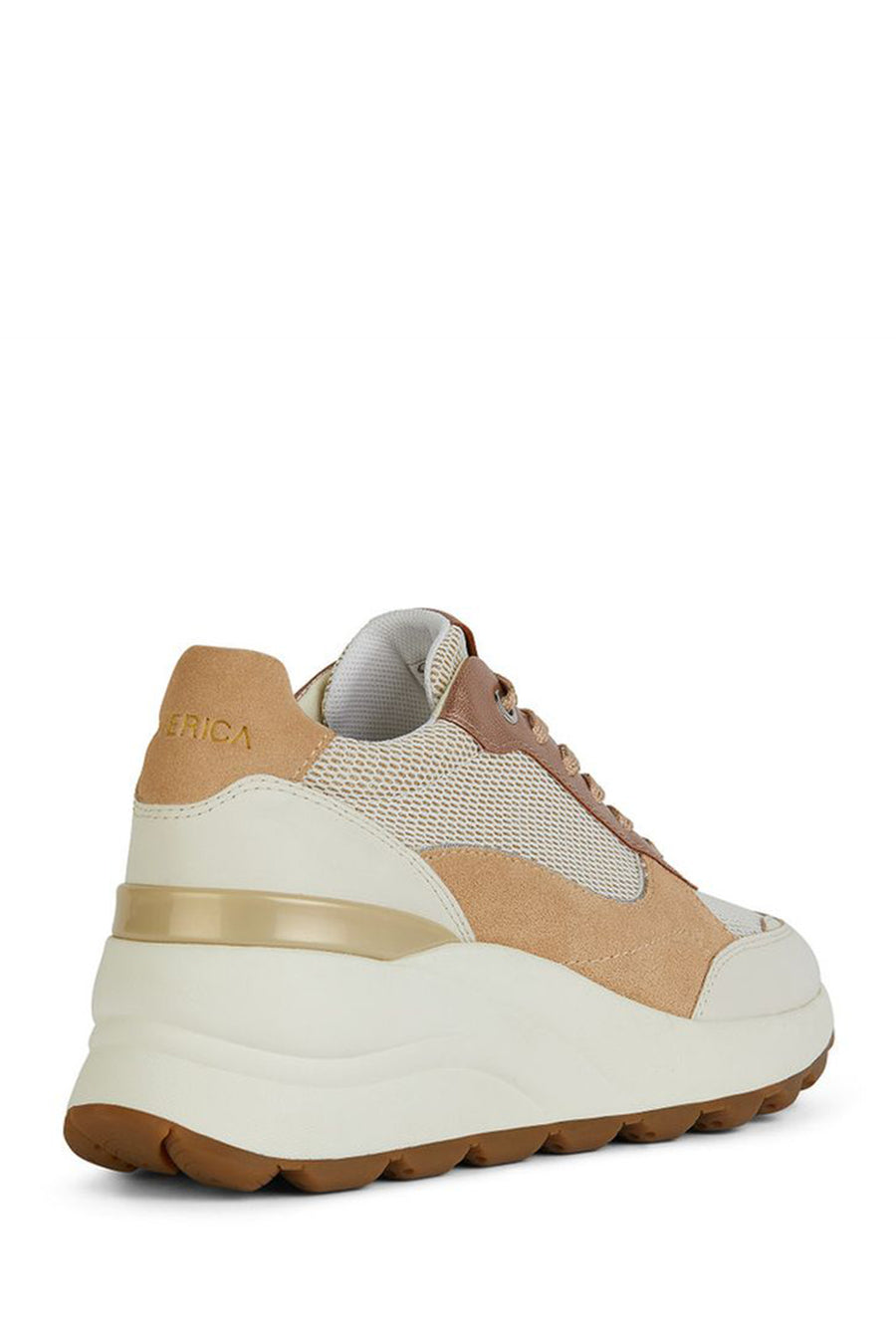 Geox Women's Beige Spherica Ec13 Thick Soled Lace-up Leather Sneaker