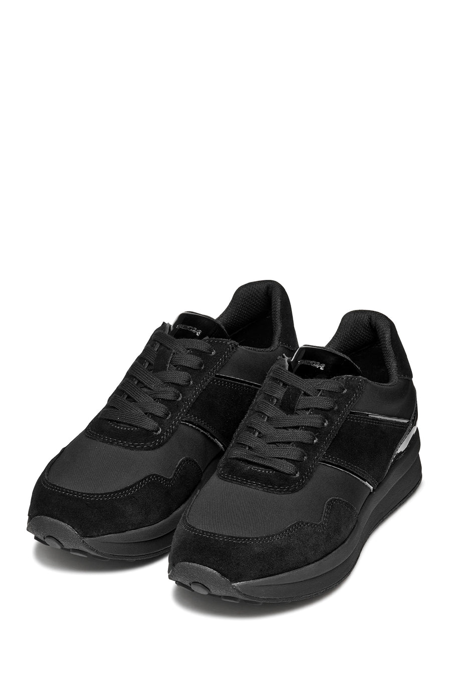 Geox Women Black D Runntıx A - Nylon+Suede Lace-Up Thick-Soled Fabric Sneaker