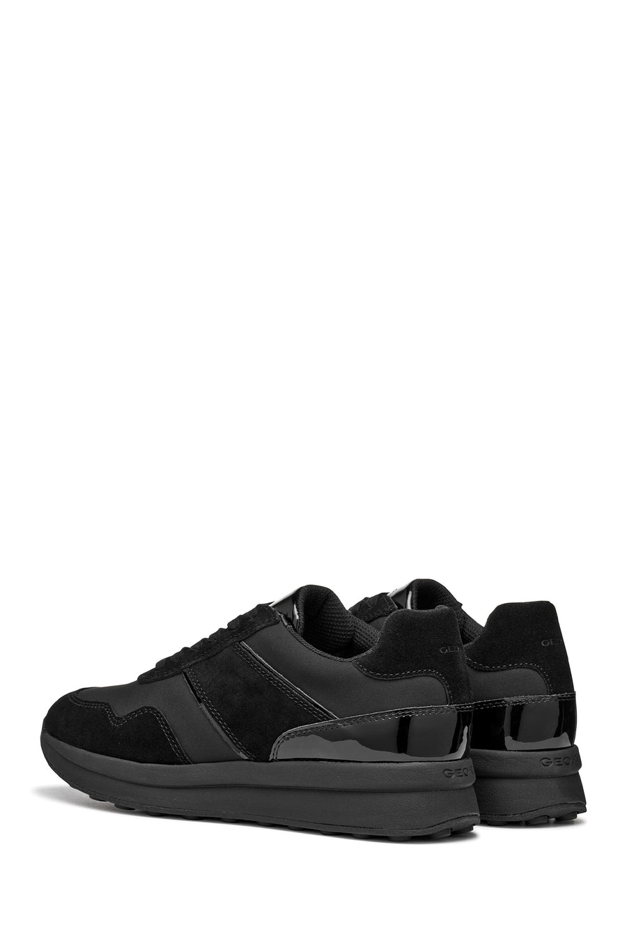 Geox Women Black D Runntıx A - Nylon+Suede Lace-Up Thick-Soled Fabric Sneaker