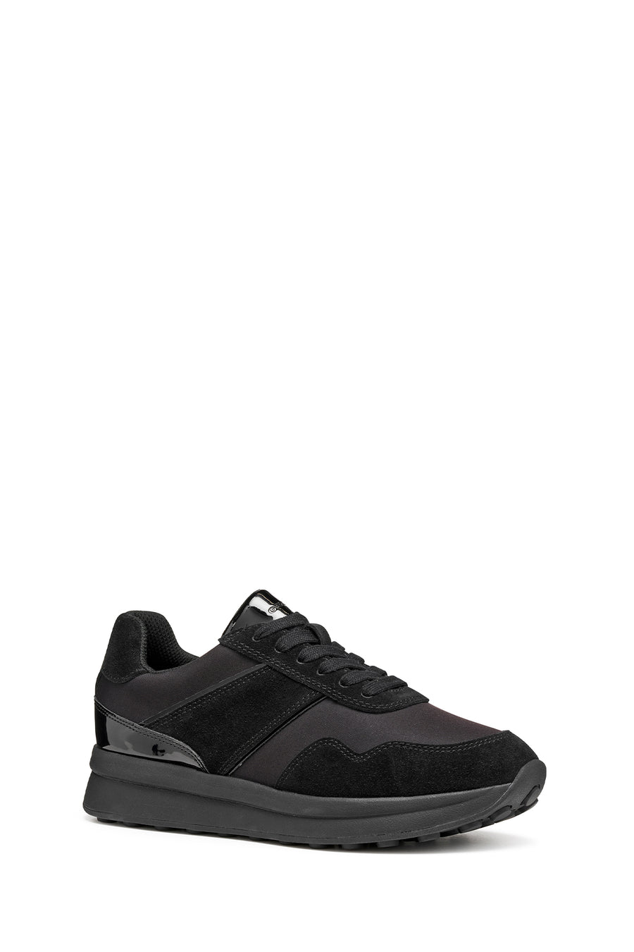 Geox Women Black D Runntıx A - Nylon+Suede Lace-Up Thick-Soled Fabric Sneaker