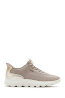 Geox Women's Beige Spherica Plus Lace-Up Thick-Sole Fabric Sneakers | Derimod