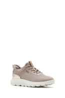 Geox Women's Beige Spherica Plus Lace-Up Thick-Sole Fabric Sneakers | Derimod