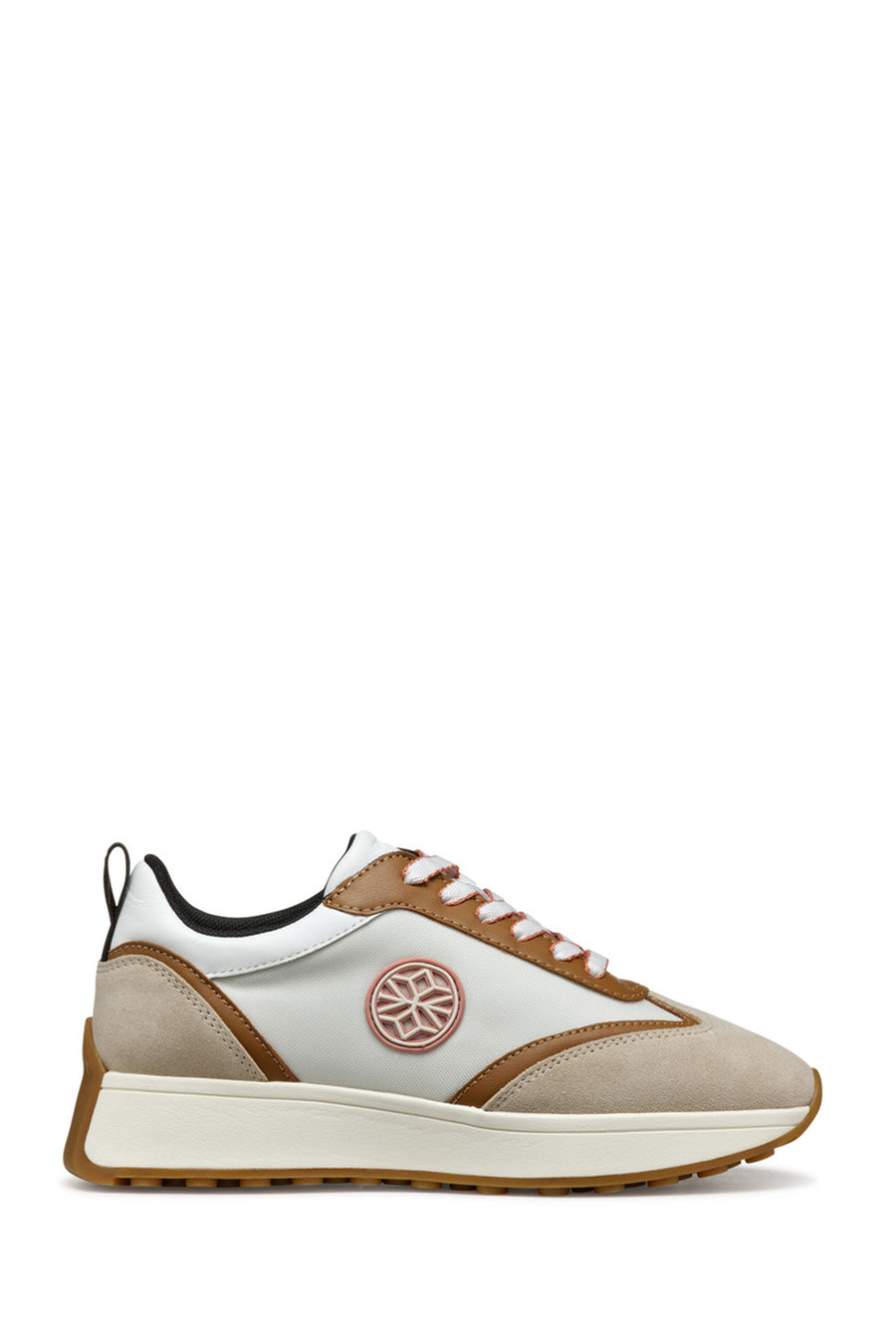 Geox Women Beige D Amabel Lace-Up Thick-Soled Leather Sneaker D55MDA022FUCH61Z | Derimod