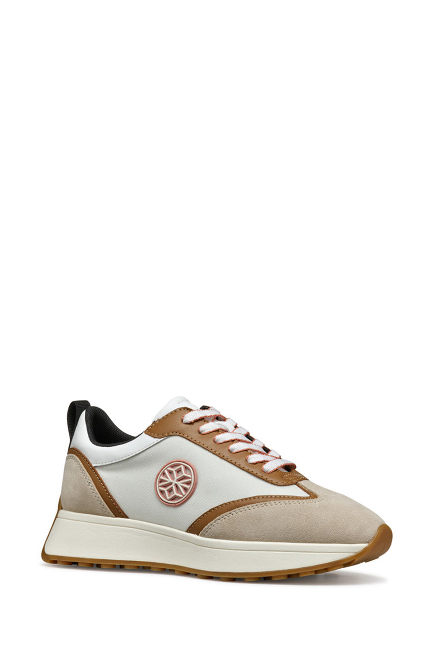 Geox Women Beige D Amabel Lace-Up Thick-Soled Leather Sneaker