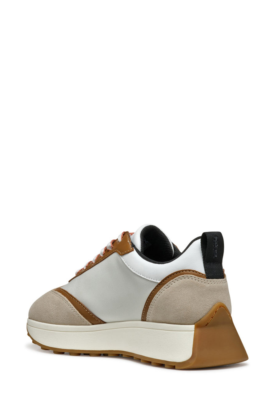 Geox Women Beige D Amabel Lace-Up Thick-Soled Leather Sneaker
