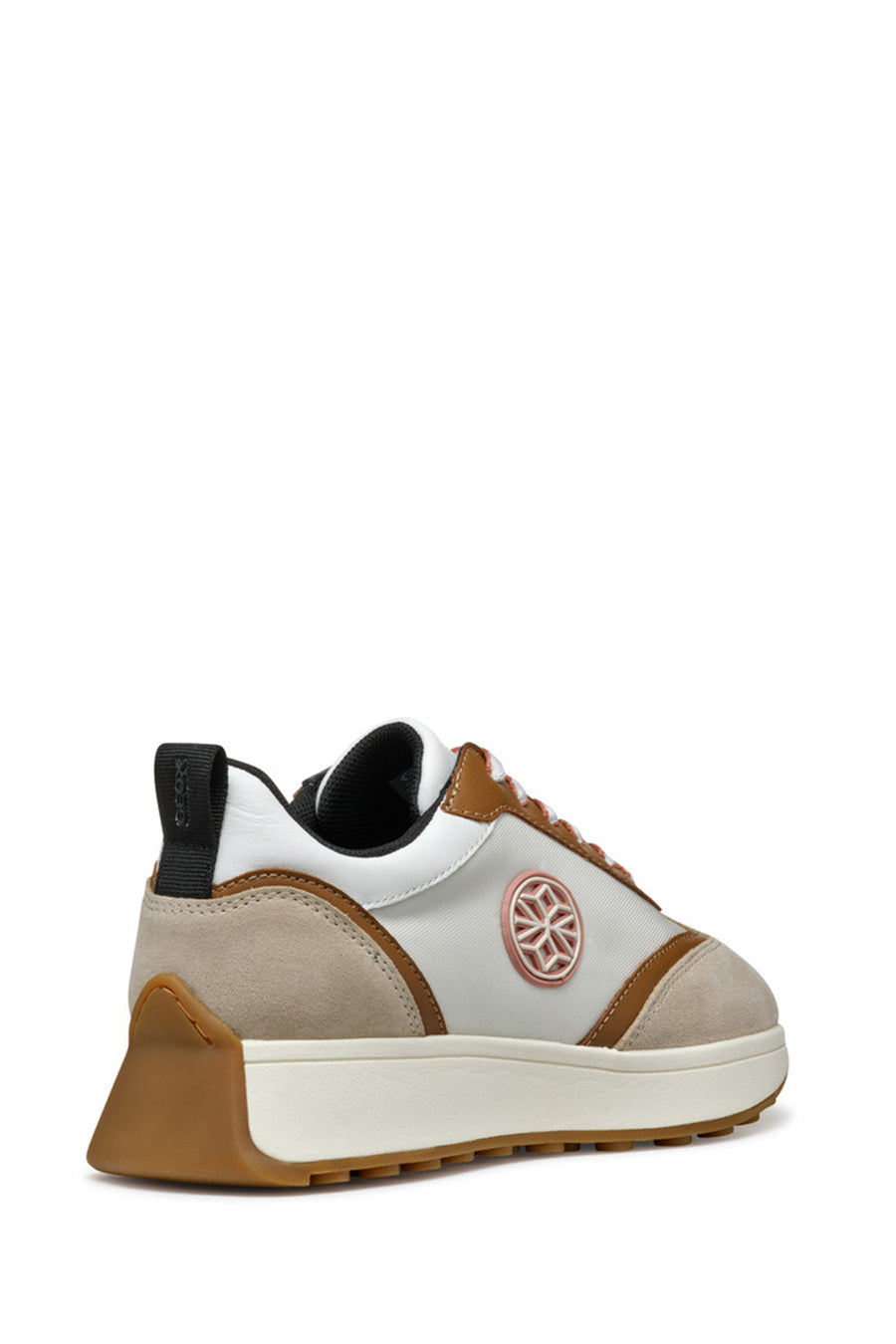 Geox Women Beige D Amabel Lace-Up Thick-Soled Leather Sneaker