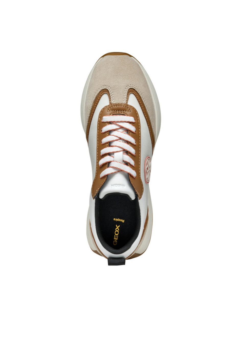 Geox Women Beige D Amabel Lace-Up Thick-Soled Leather Sneaker